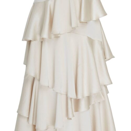 Alexachung Fashion Collections _ Moda Operandi Falda larga de satín blanca con olanes