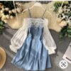 Vestido azul color mezclilla con mangas debajo de los hombros